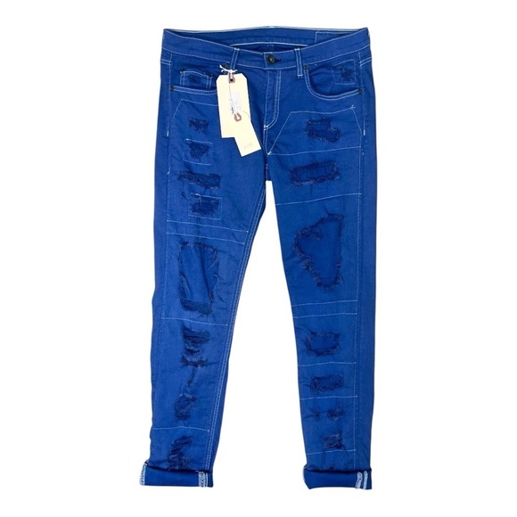 Rag & Bone The Dre Custom Dyed Destroyed Jeans in Indigo Royal Blue SZ 29 NWT - Picture 2 of 10
